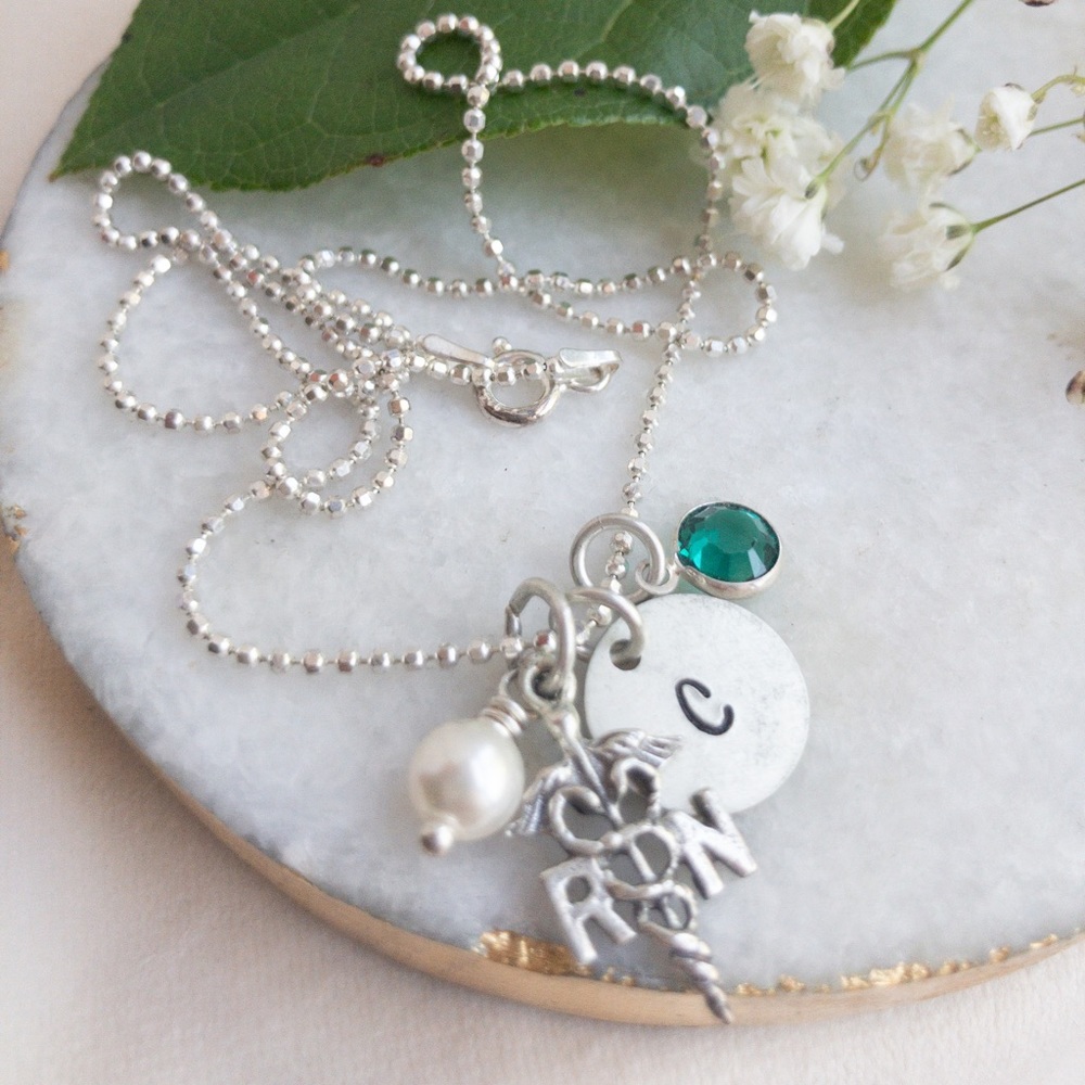Personalized Silver RN Charm Necklace